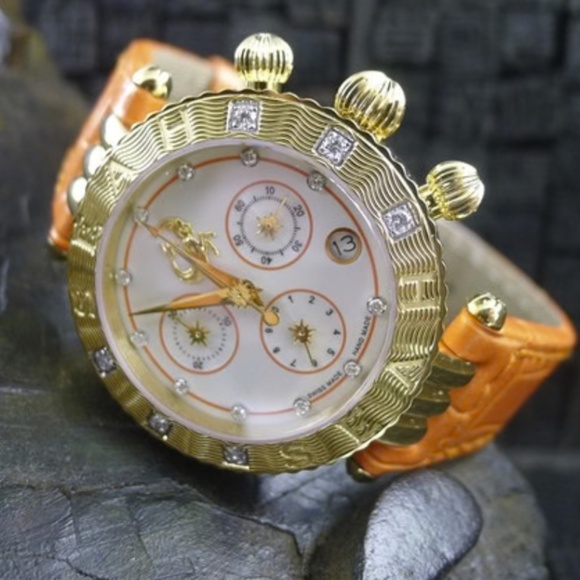 SEAH CHRONOGRAPH WATCH WITH GENUINE ORANGE CROCODILE STRAP